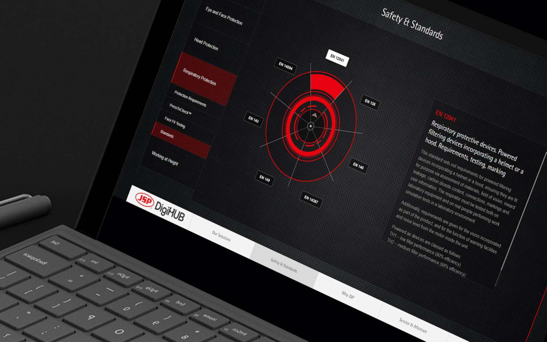 Black laptop displaying JSB DigiHUB digital sales enablement tool