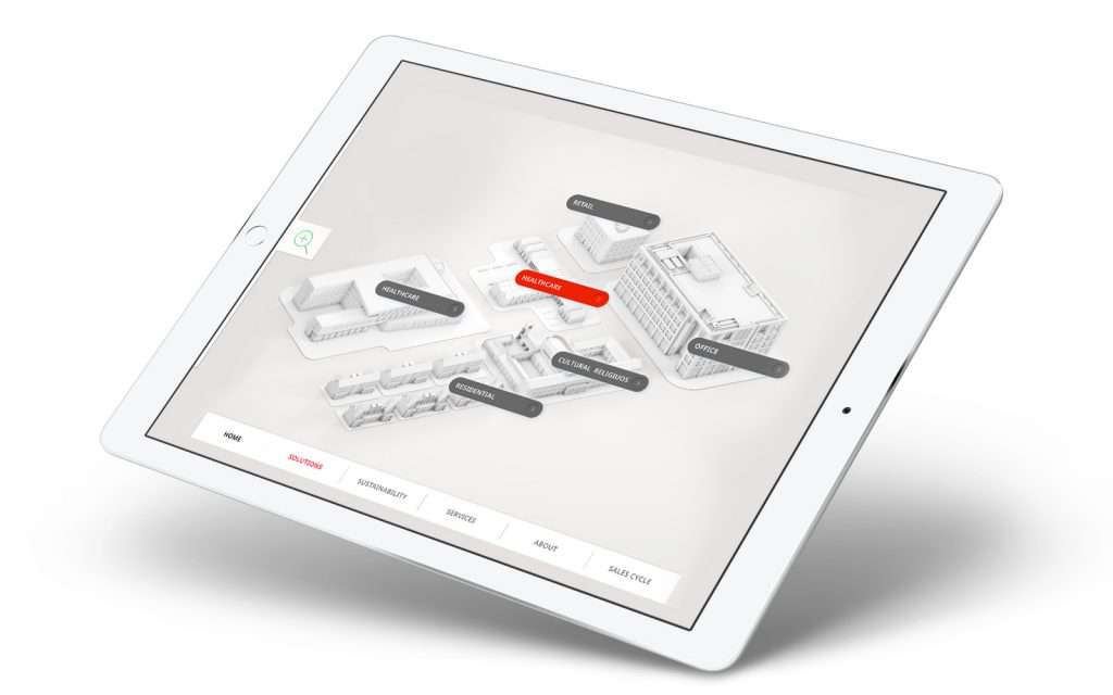 Wienerberger interactive touchscreen sales enablement app displayed on white iPad