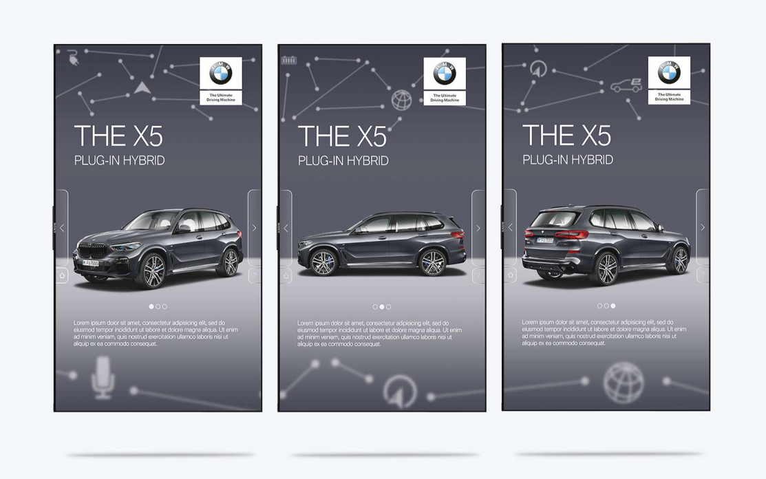 3 images displaying example of BMW digital display software
