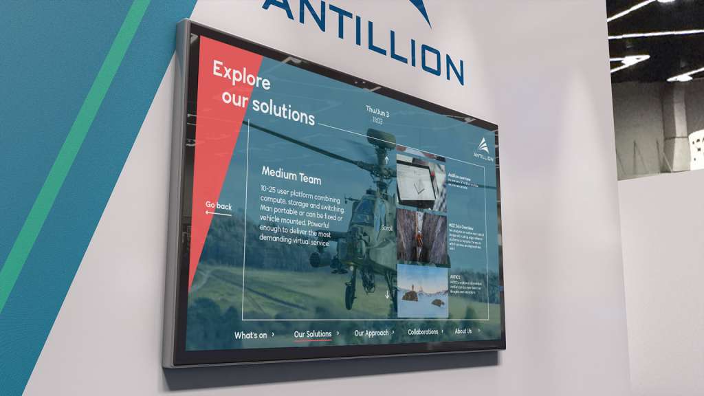 Antillion interactive presentation displayed on large screen on office wall