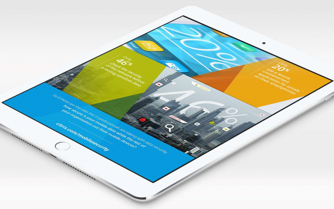White iPad displaying Citrix digital touchscreen sales enablement tool
