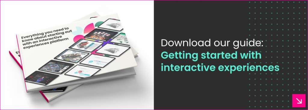 A download button with pictures of iPads and examples of interactive presentations