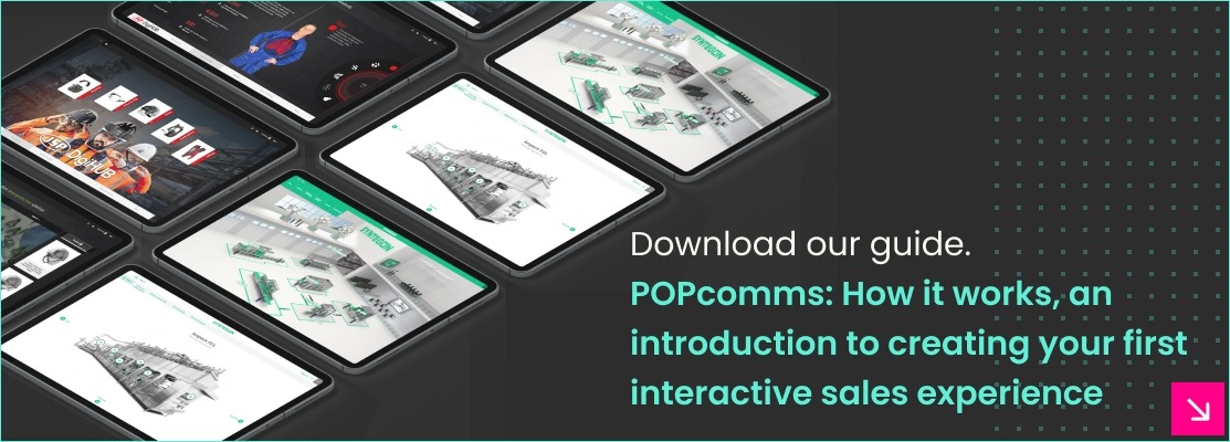 A download banner with images of iPads with different interactive sales presentations showing